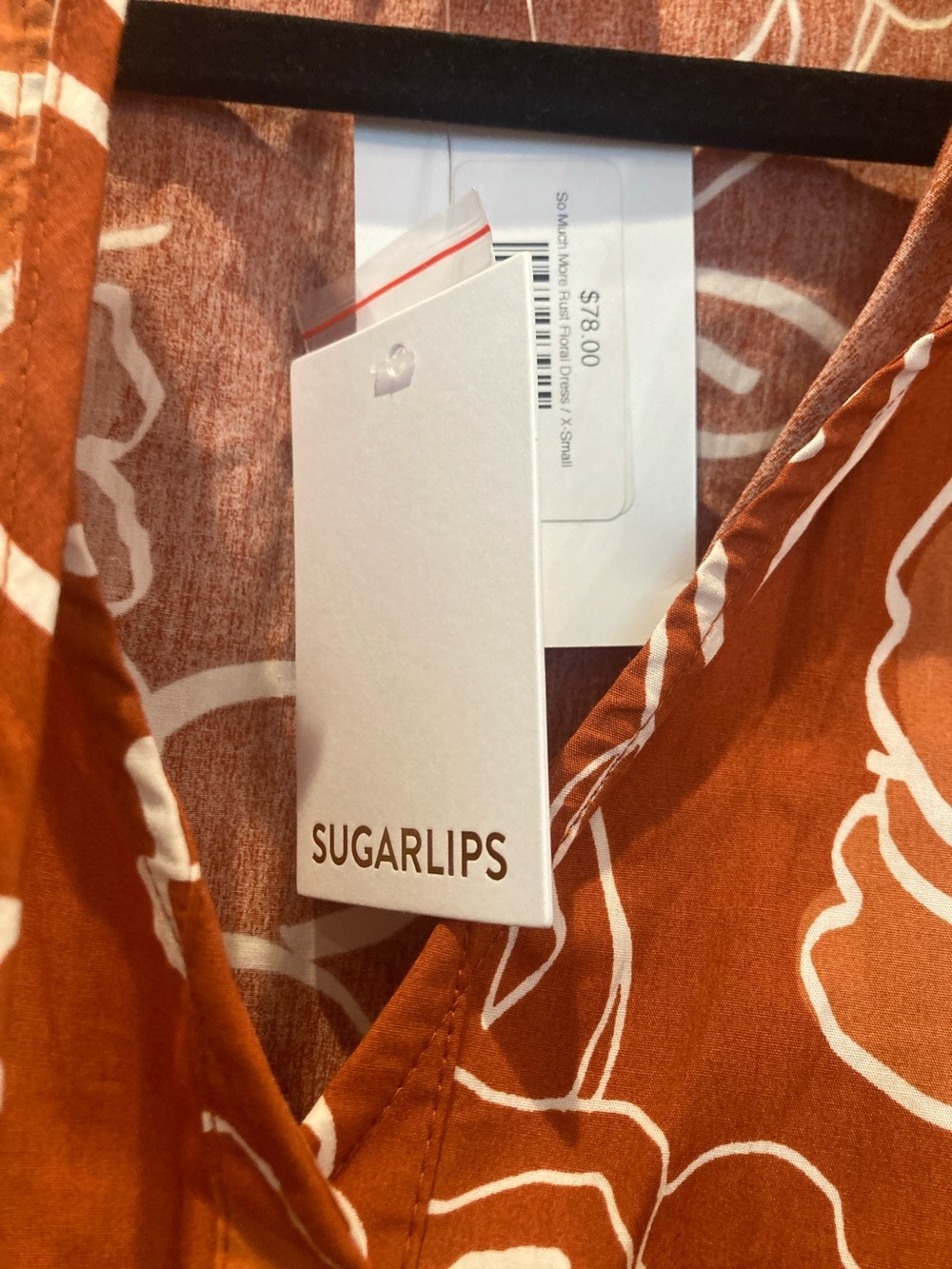 Sugarlips Rust Orange Floral Print Top with White Accents - Picture 9 of 9